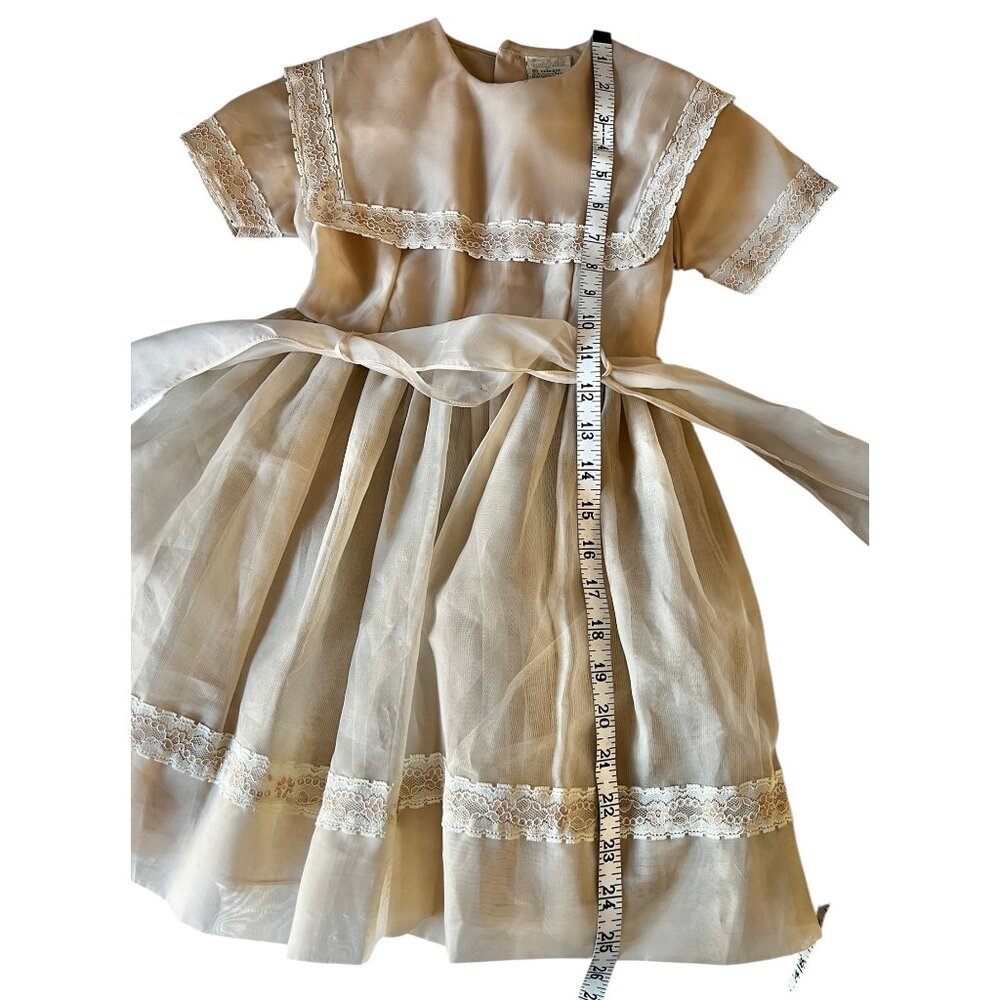 Vintage Honey Suckle Girls Size 6X Dress With Cream Lace Accents & Bow Sash - Picture 4 of 16